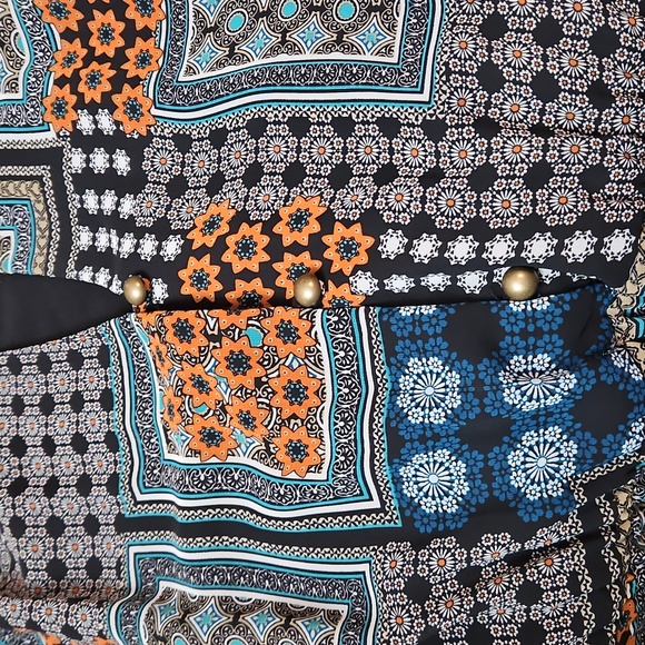 Kut from the Kloth Chloe Patchwork Midi Dress Womens 10 Bow Black Orange - Picture 13 of 16